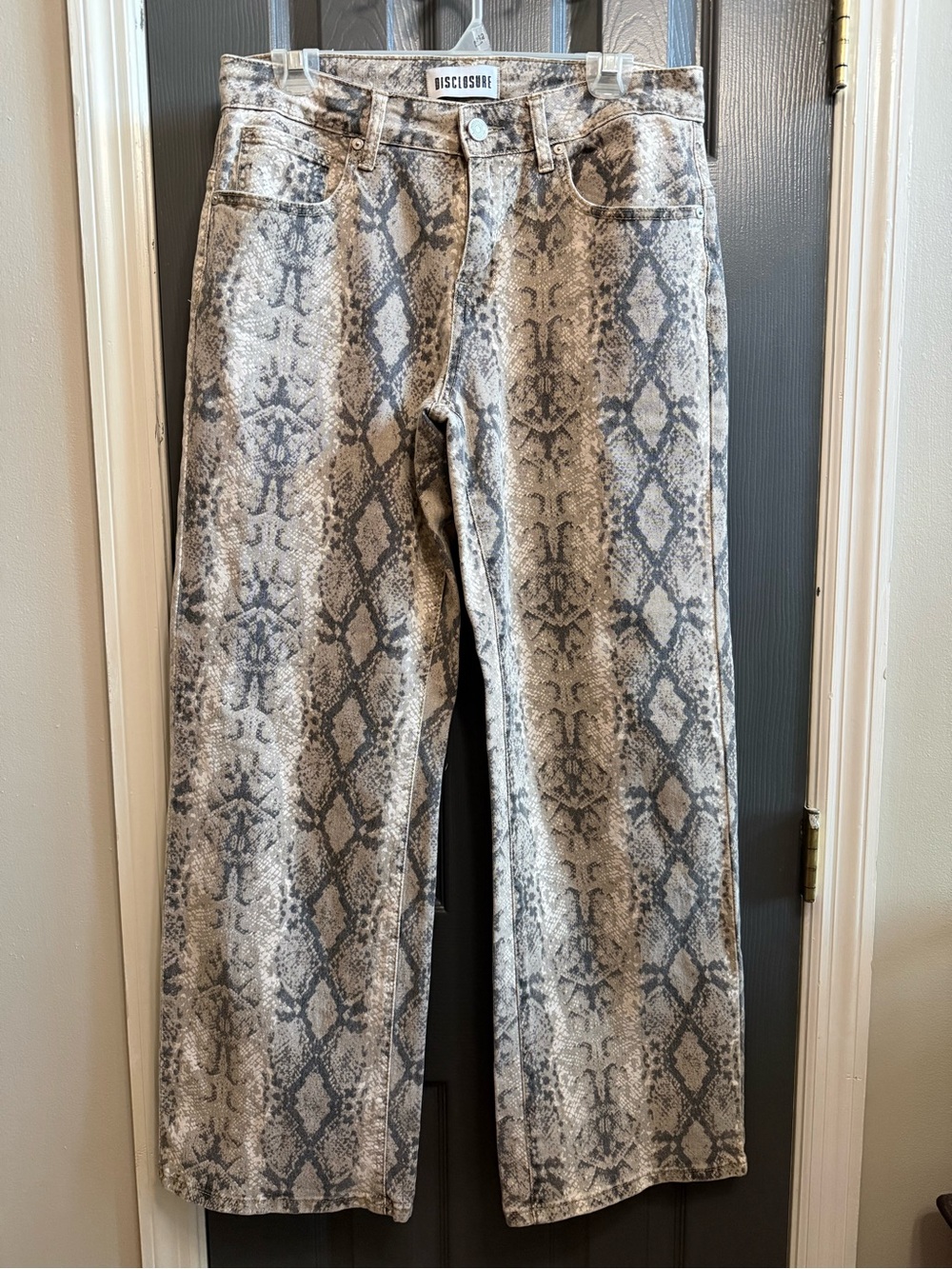 Disclosure Gray Snake-Print Wide-Leg Jeans